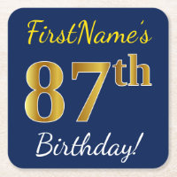 Blue, Faux Gold 87th Birthday + Custom Name