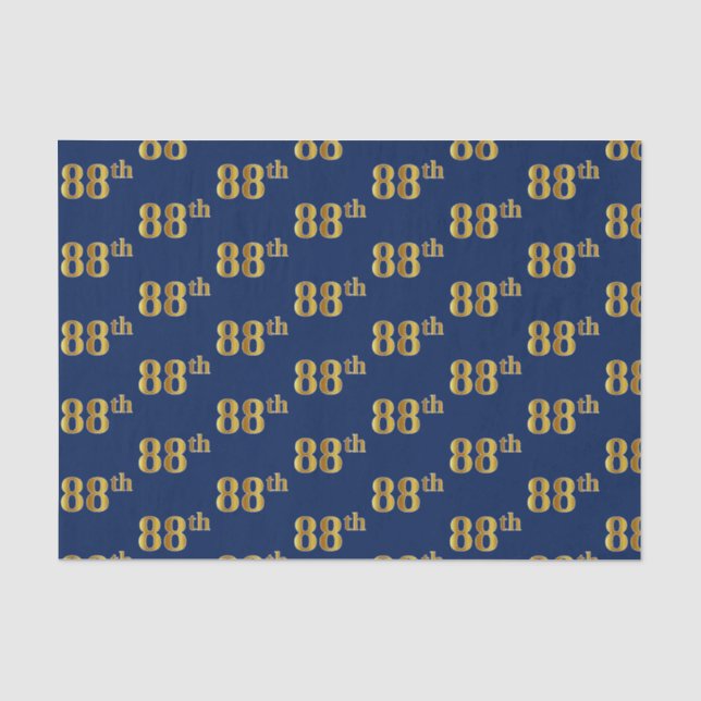 Blue, Faux Gold 88th (Eighty-Eighth) Event Tissue Paper (Front)