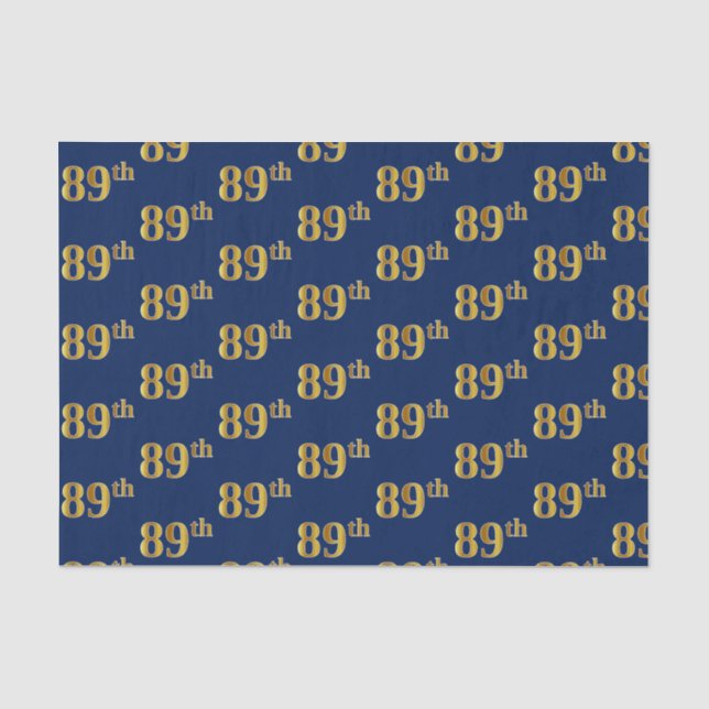 Blue, Faux Gold 89th (Eighty-Ninth) Event Tissue Paper (Front)