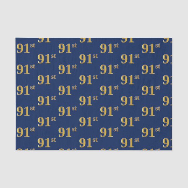 Blue, Faux Gold 91st (Ninety-First) Event Tissue Paper (Front)