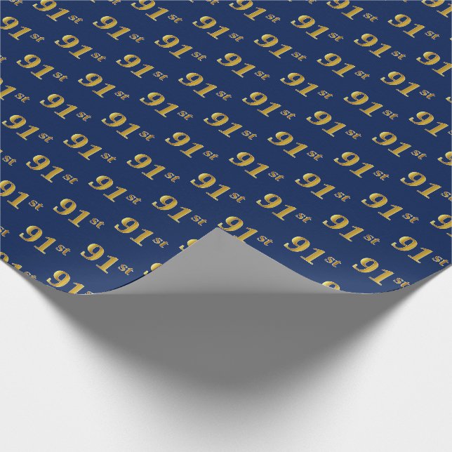 Blue, Faux Gold 91st (Ninety-First) Event Wrapping Paper (Corner)