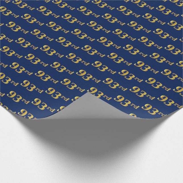 Blue, Faux Gold 93rd (Ninety-Third) Event Wrapping Paper (Corner)