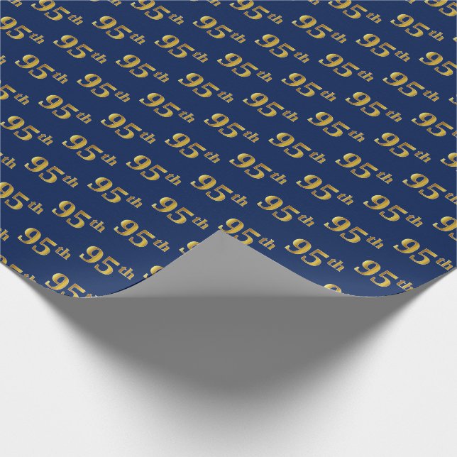 Blue, Faux Gold 95th (Ninety-Fifth) Event Wrapping Paper (Corner)