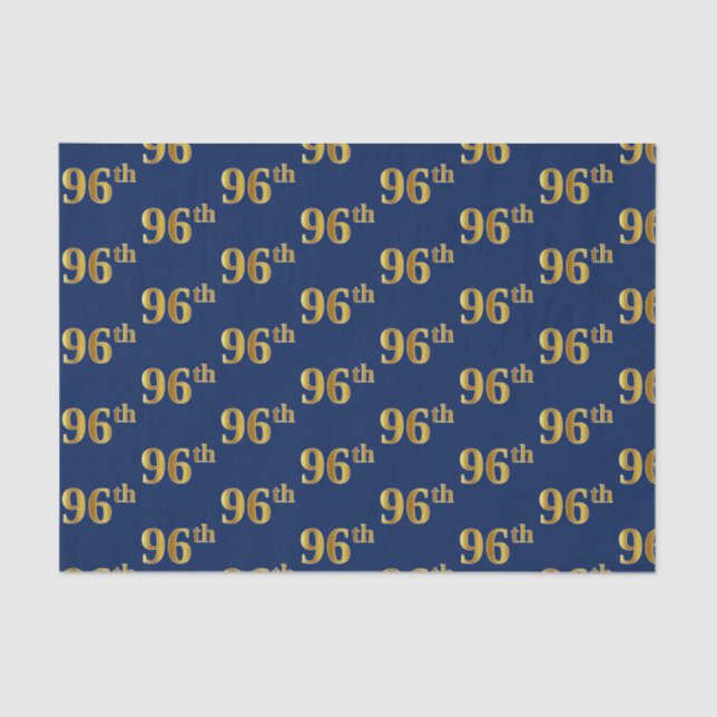 Blue, Faux Gold 96th (Ninety-Sixth) Event Tissue Paper (Front)