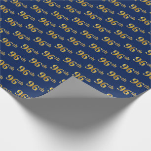Blue, Faux Gold 96th (Ninety-Sixth) Event Wrapping Paper
