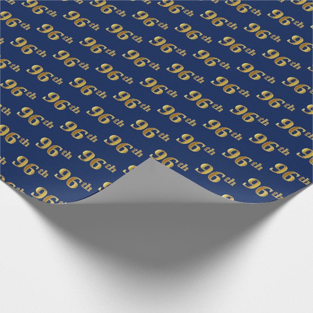 Blue, Faux Gold 96th (Ninety-Sixth) Event Wrapping Paper (Corner)