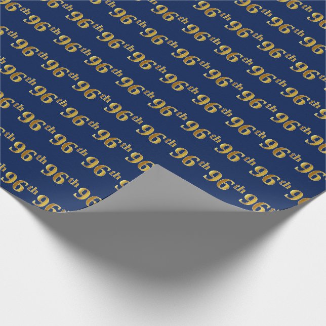 Blue, Faux Gold 96th (Ninety-Sixth) Event Wrapping Paper (Corner)