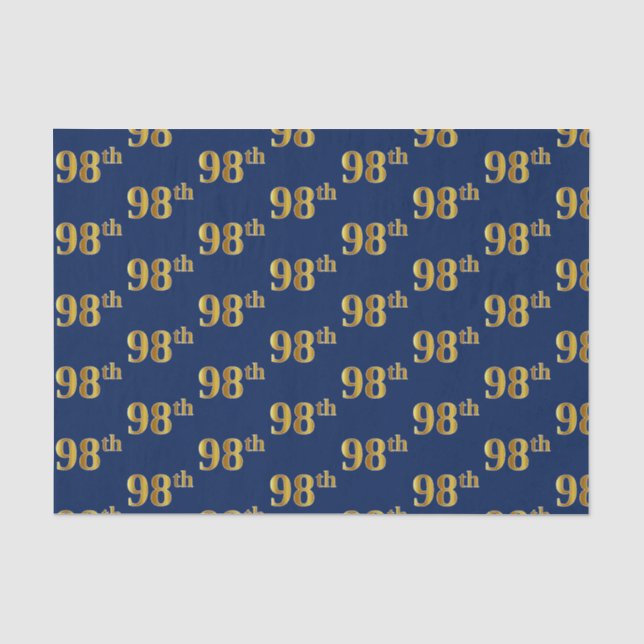 Blue, Faux Gold 98th (Ninety-Eighth) Event Tissue Paper (Front)