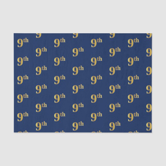 Blue, Faux Gold 9th (Ninth) Event Tissue Paper (Front)