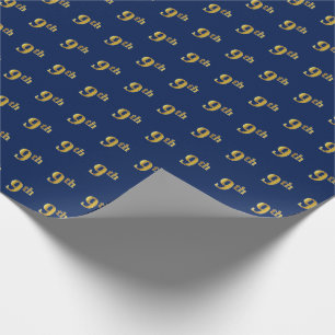 Blue, Faux Gold 9th (Ninth) Event Wrapping Paper