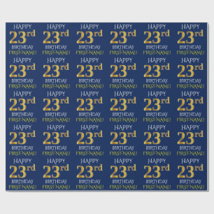 Blue, Faux Gold "HAPPY 23rd BIRTHDAY" Wrapping Paper