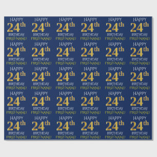 Blue, Faux Gold "HAPPY 24th BIRTHDAY" Wrapping Paper