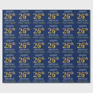 Blue, Faux Gold "HAPPY 26th BIRTHDAY" Wrapping Paper