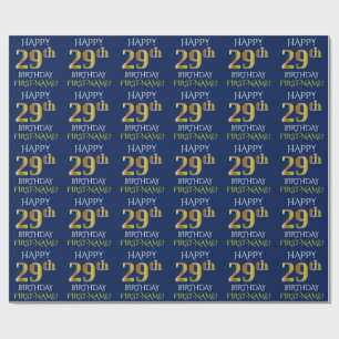 Blue, Faux Gold "HAPPY 29th BIRTHDAY" Wrapping Paper