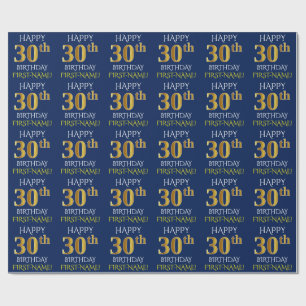 Blue, Faux Gold "HAPPY 30th BIRTHDAY" Wrapping Paper