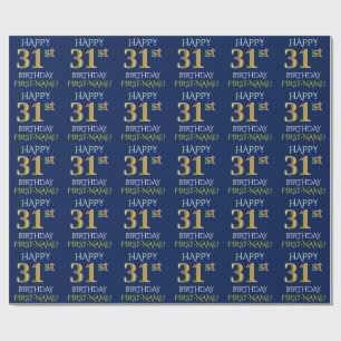 Blue, Faux Gold "HAPPY 31st BIRTHDAY" Wrapping Paper