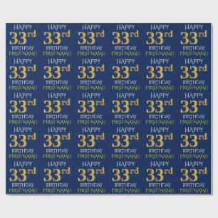 Blue, Faux Gold "HAPPY 33rd BIRTHDAY" Wrapping Paper