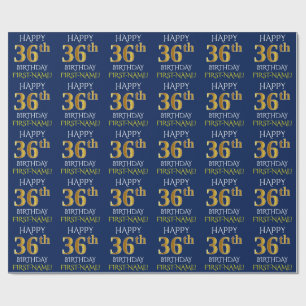Blue, Faux Gold "HAPPY 36th BIRTHDAY" Wrapping Paper