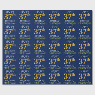Blue, Faux Gold "HAPPY 37th BIRTHDAY" Wrapping Paper
