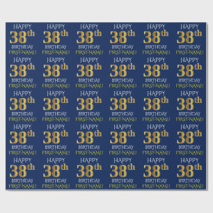 Blue, Faux Gold "HAPPY 38th BIRTHDAY" Wrapping Paper