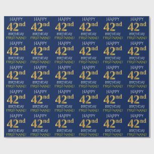 Blue, Faux Gold "HAPPY 42nd BIRTHDAY" Wrapping Paper