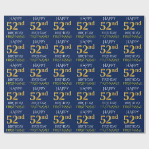 Blue, Faux Gold "HAPPY 52nd BIRTHDAY" Wrapping Paper
