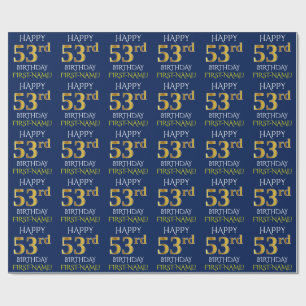 Blue, Faux Gold "HAPPY 53rd BIRTHDAY" Wrapping Paper