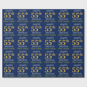 Blue, Faux Gold "HAPPY 55th BIRTHDAY" Wrapping Paper