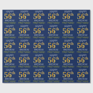 Blue, Faux Gold "HAPPY 56th BIRTHDAY" Wrapping Paper