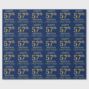Blue, Faux Gold "HAPPY 57th BIRTHDAY" Wrapping Paper