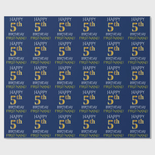 Blue, Faux Gold "HAPPY 5th BIRTHDAY" Wrapping Paper