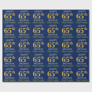 Blue, Faux Gold "HAPPY 65th BIRTHDAY" Wrapping Paper