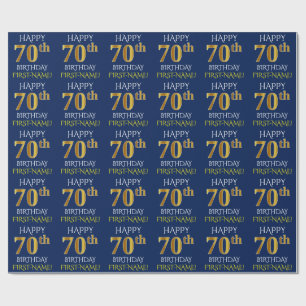 Blue, Faux Gold "HAPPY 70th BIRTHDAY" Wrapping Paper