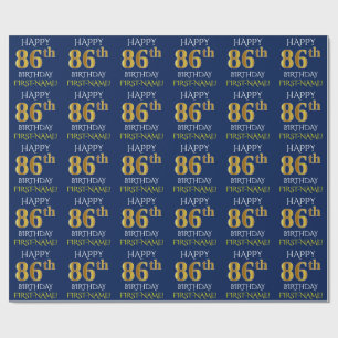 Blue, Faux Gold "HAPPY 86th BIRTHDAY" Wrapping Paper