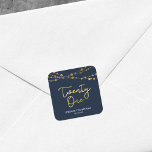 Blue Faux Gold Strings of Lights 21st Birthday Square Sticker<br><div class="desc">This elegant 21st Birthday square sticker feature strings of lights and the word "Twenty One" in faux gold against a dark blue background. Check out other matching items here https://www.zazzle.com/collections/strings_of_lights_faux_gold_celebration_collection-119311942951401241?rf=238364477188679314 Personalize it with your details by replacing the placeholder text. For more options click the "Customize it" button. *Please note that...</div>