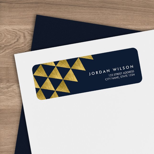 Blue Faux Gold Triangle Abstrait Modern Address (Créateur téléchargé)