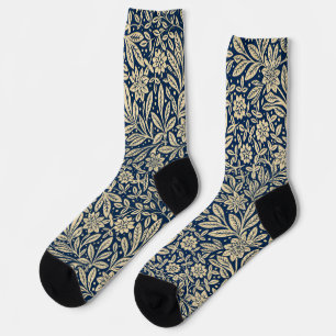 Blue & Faux Gold Vintage Floral Pattern Socks