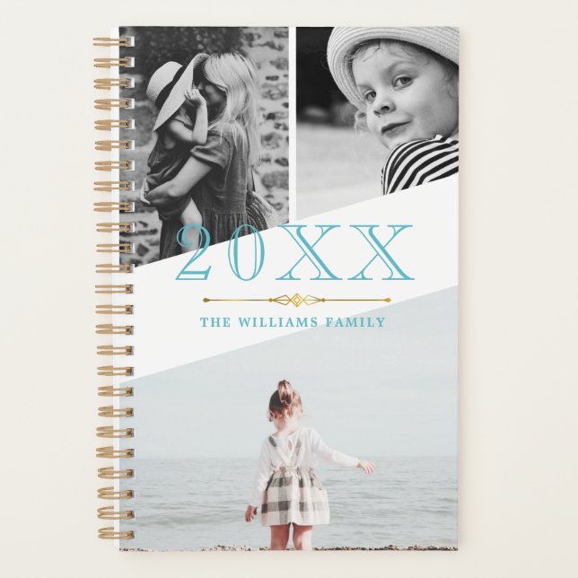 Blue Faux Gold & White Photo Collage (Devant)