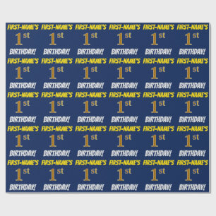 Blue, Faux/Imitation Gold, "1st BIRTHDAY" Wrapping Paper