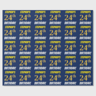 Blue, Faux/Imitation Gold, "24th BIRTHDAY" Wrapping Paper