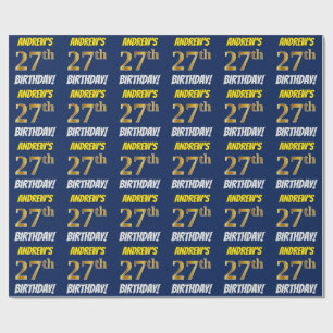 Blue, Faux/Imitation Gold, "27th BIRTHDAY" Wrapping Paper