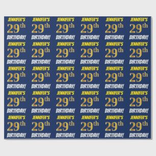 Blue, Faux/Imitation Gold, "29th BIRTHDAY" Wrapping Paper