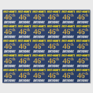 Blue, Faux/Imitation Gold, "46th BIRTHDAY" Wrapping Paper
