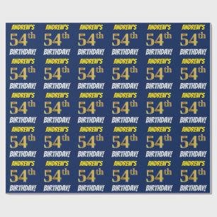 Blue, Faux/Imitation Gold, "54th BIRTHDAY" Wrapping Paper