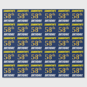 Blue, Faux/Imitation Gold, "58th BIRTHDAY" Wrapping Paper