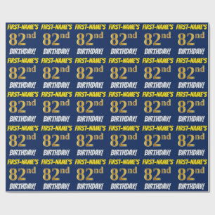 Blue, Faux/Imitation Gold, "82nd BIRTHDAY" Wrapping Paper