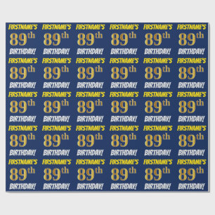 Blue, Faux/Imitation Gold, "89th BIRTHDAY" Wrapping Paper
