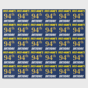 Blue, Faux/Imitation Gold, "94th BIRTHDAY" Wrapping Paper