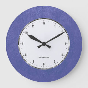 Blue Faux Leather Print Large Clock