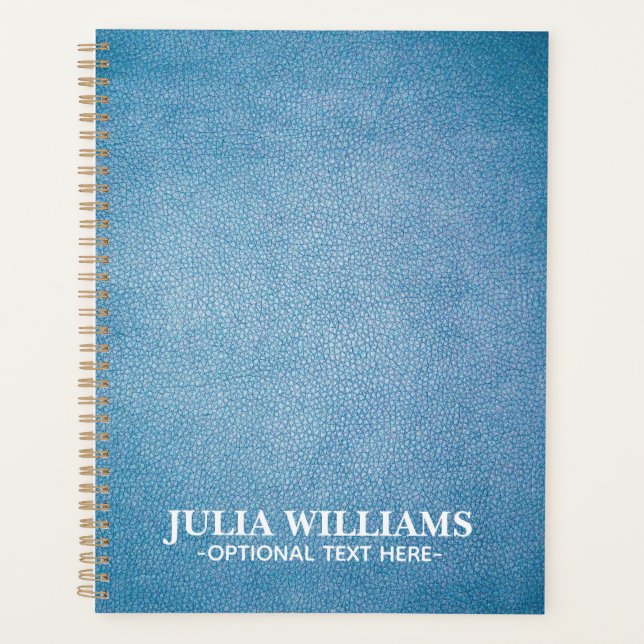 Blue Faux Leather Texture personalized Planner (Front)